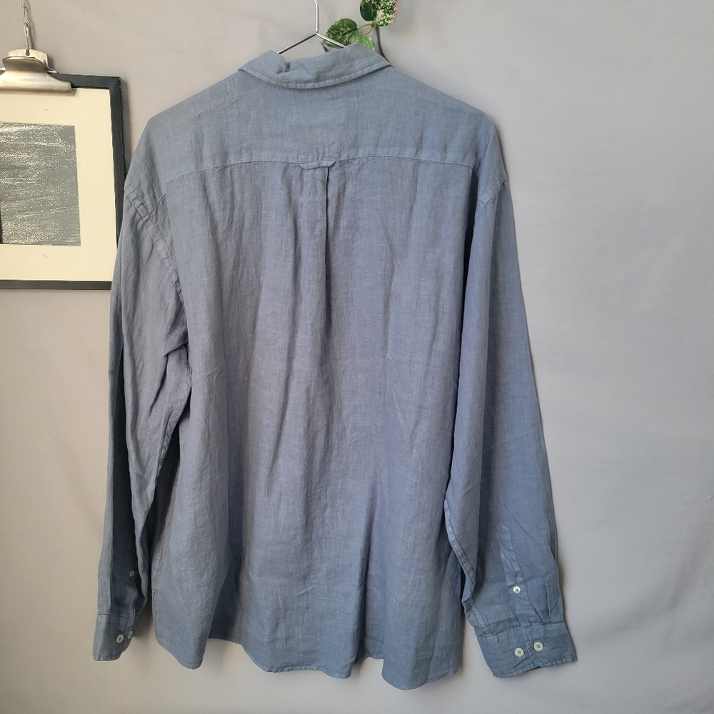 Jacobs & Jacobs Linen Button Front Shirt Blue L - Picture 2 of 12